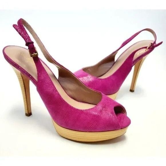 Cole Haan Hot Pink Textured Leather Open Toe Slingback Heels Pumps Shoes 7.5 B - Picture 1 of 8